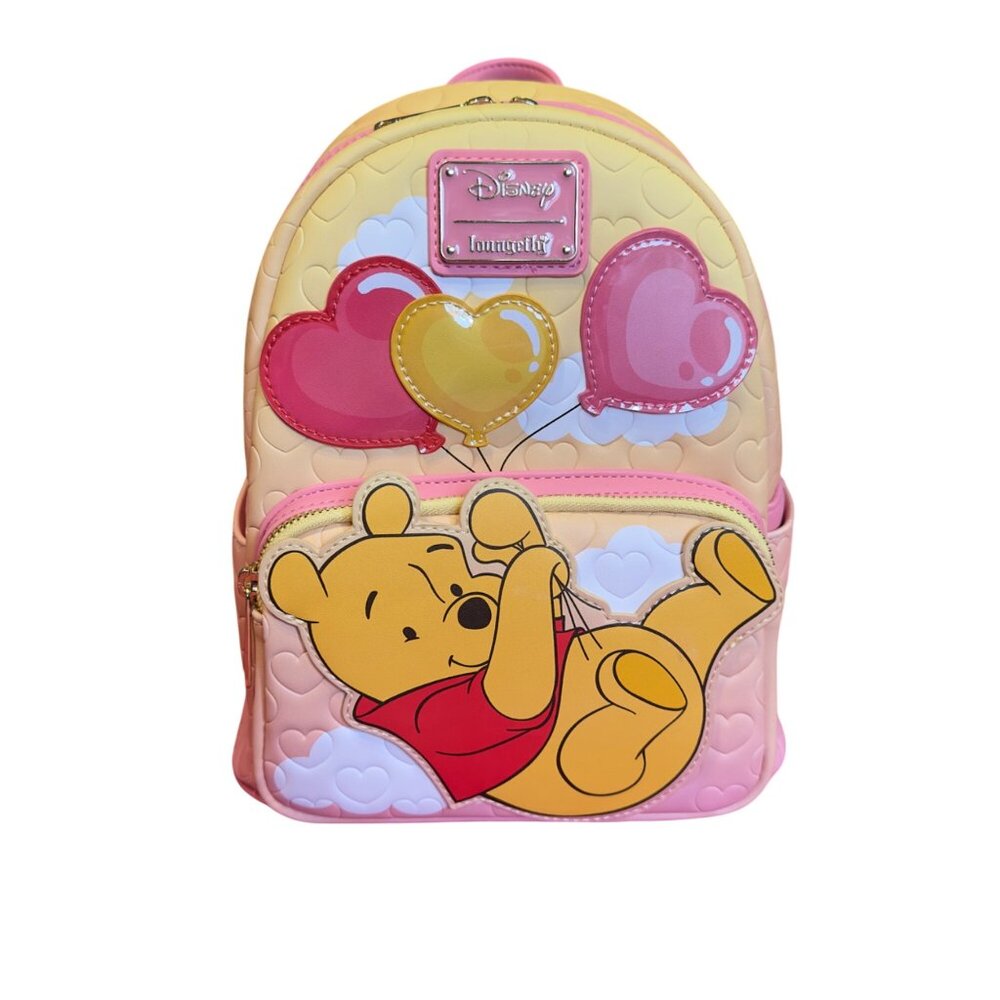Disney Loungefly Winnie The Pooh Mini Backpack With Heart Balloons & Embossed He